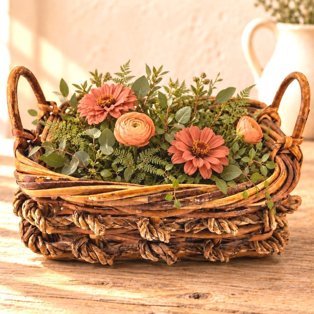 Handcrafted 8" Willow Twig Twisted Rope Basket Double Handle Primitive RusticVtg